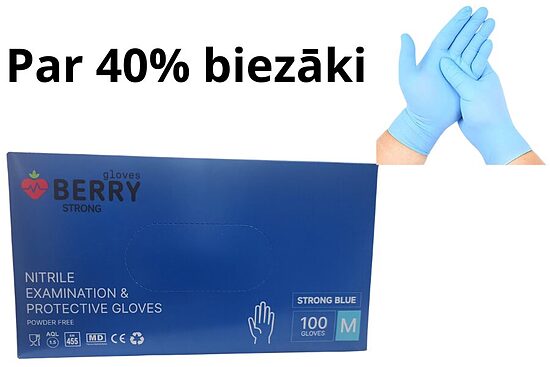 BERRY STRONG nitrila cimdi — zili, biezie (5 g), bez pūdera (100 gab.)